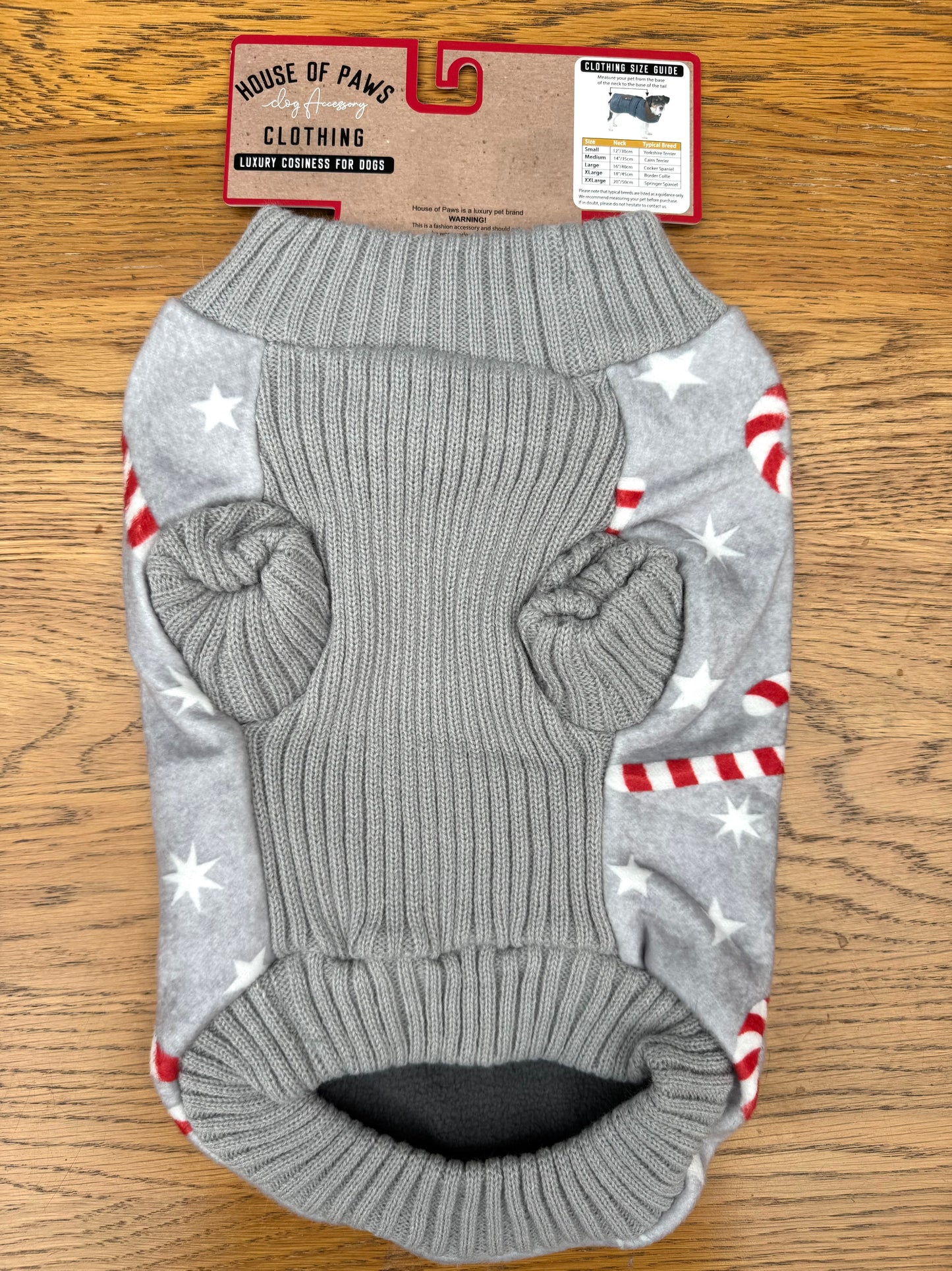 House of Paws Grey Candy Cane Fleece Jumper