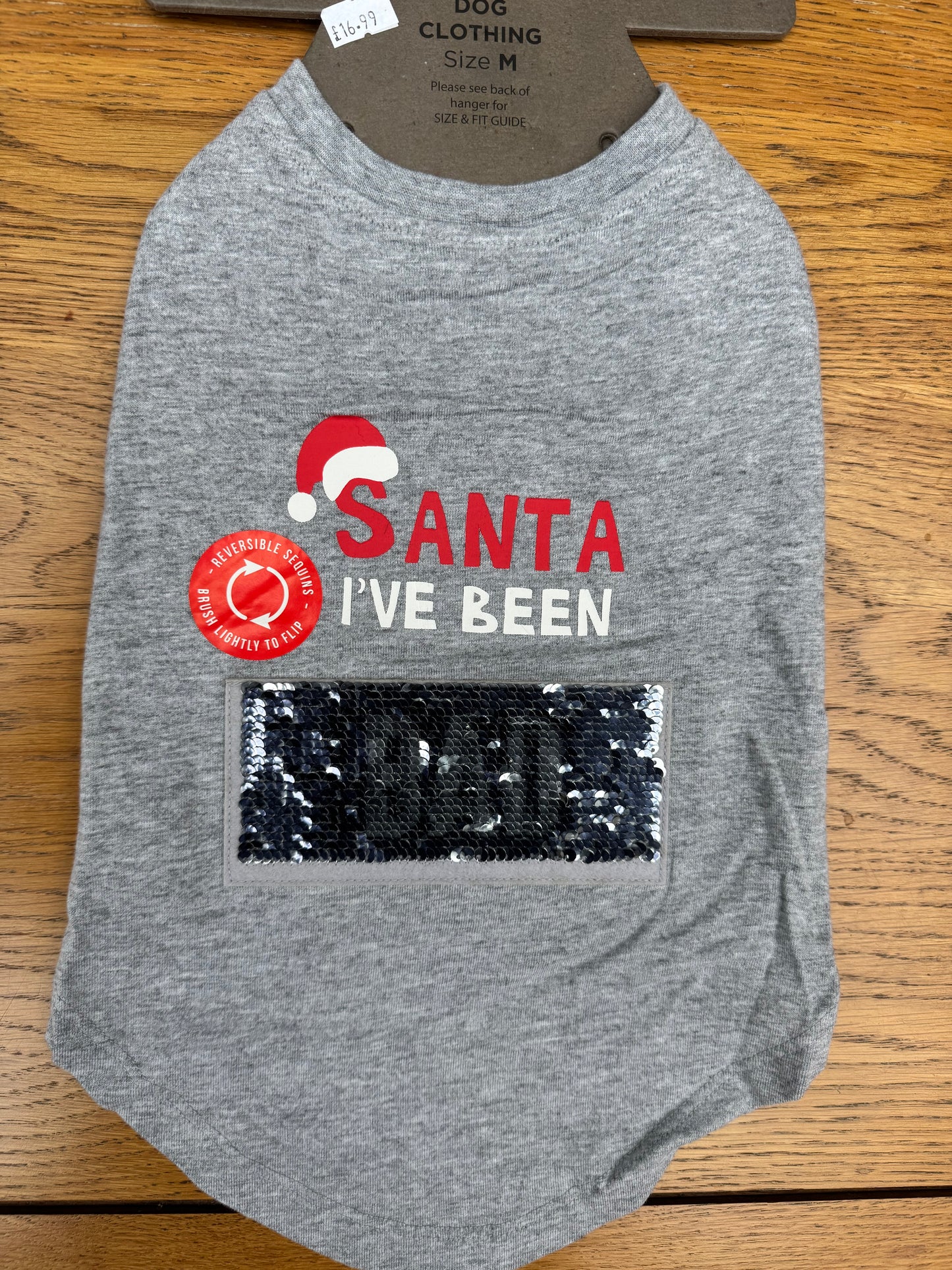 House of Paws 'Santa I've been GOOD/BAD' Reversible Sequin DOG Top Heather Grey