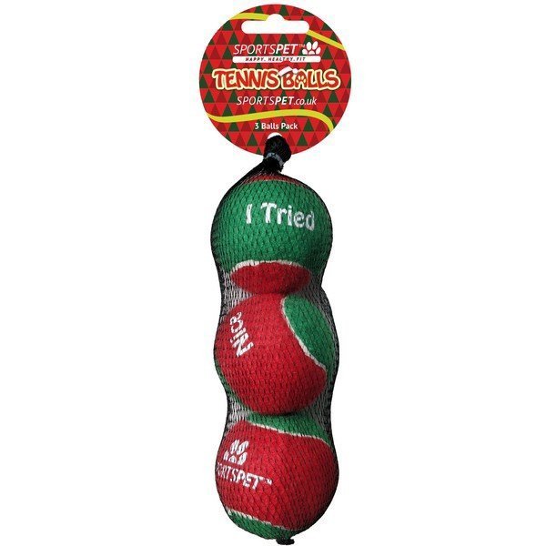 Sportspet Xmas Red Green Tennis Balls 3 Pack