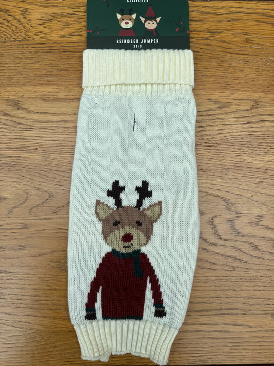 Christmas Knitted Reindeer Jumper Cream XS/S