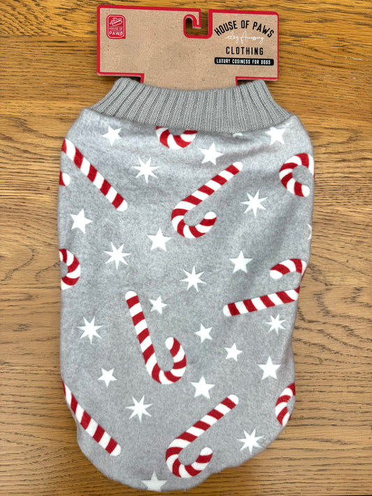 House of Paws Grey Candy Cane Fleece Jumper