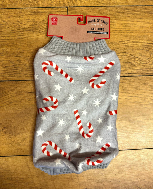 House of Paws Grey Candy Cane Fleece Jumper