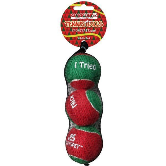 Sportspet Xmas Red Green Tennis Balls 3 Pack
