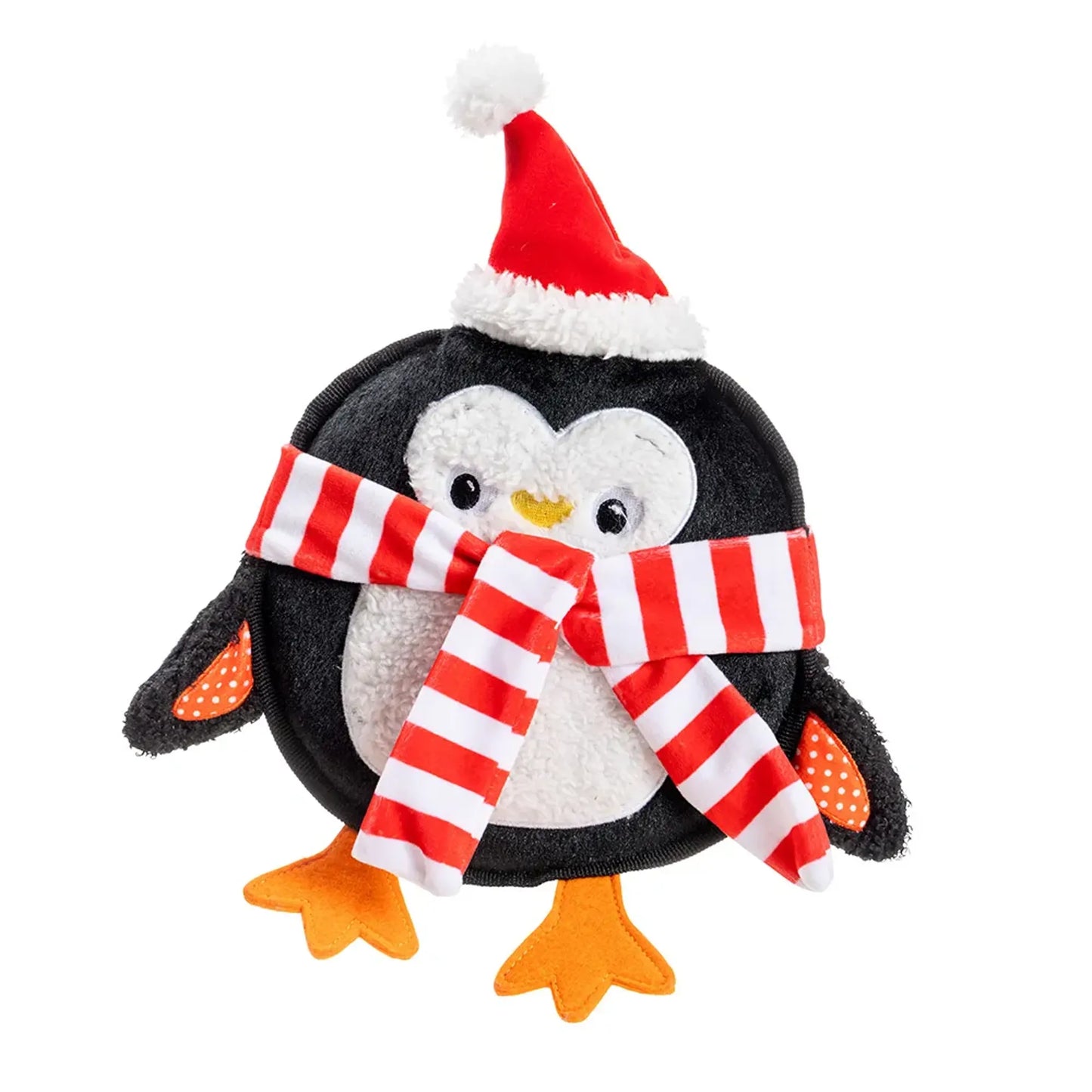 House of Paws Round Squeaky Flat Penguin Christmas Dog Toy