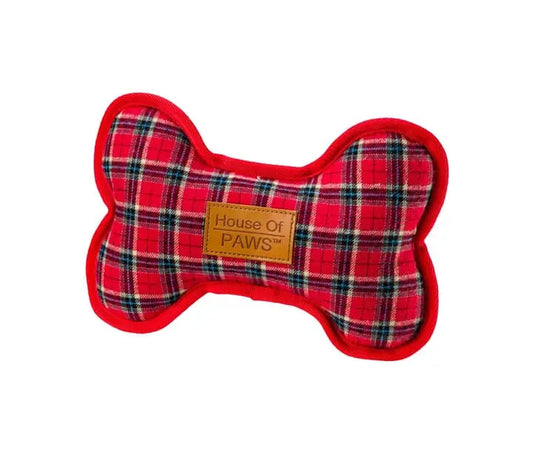 House of Paws Red tweed Dog Bone Toy
